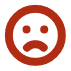 Czerwona ikona przedstawiająca niezadowoloną, smutną twarz wpisaną w okrąg, symbolizująca negatywną opinię lub brak satysfakcji użytkownika.